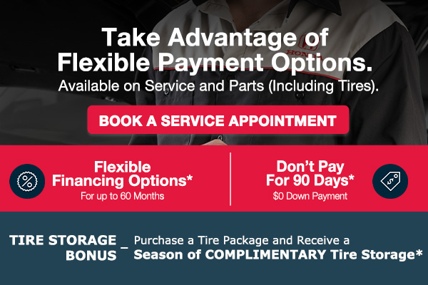 Flexible financing on Parkway Honda service, parts, and tires, plus complimentary seasonal tire storage with a tire package.